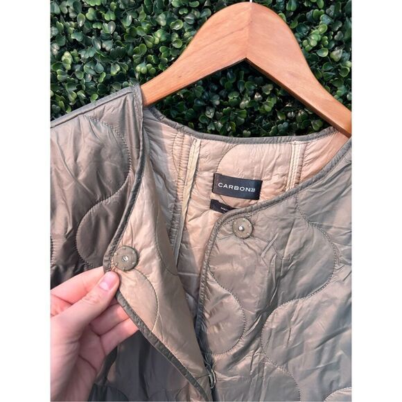 Carbon38 Puffer Trench Coat Womens Large NWT Green Blanket Onion Quilted Long Be - Picture 5 of 10